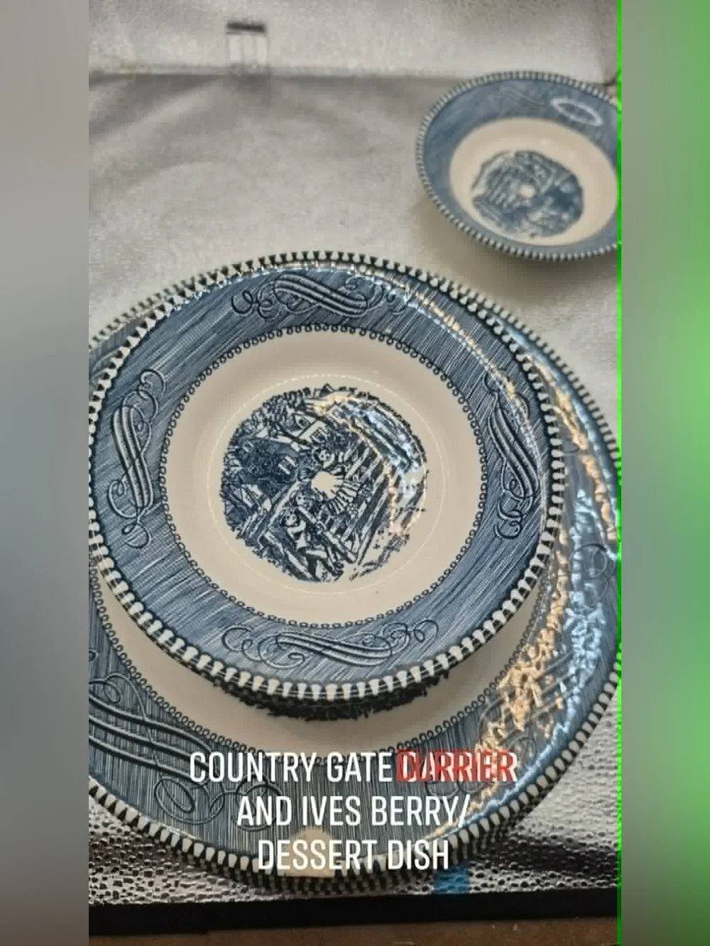 8 Currier & Ives ‘Country Farm Gate’ Blue & White Dessert Bowls Cottagecore Set